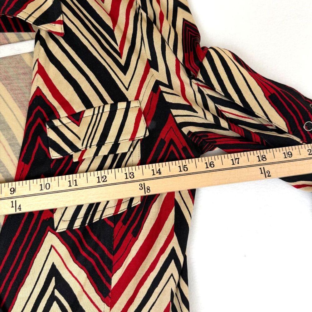Vtg Y2K Diane von Furstenberg Silk Utility Wrap Dress Chevron Geometric Red 8 - Picture 7 of 8